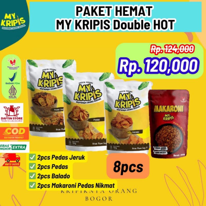 

MY KRIPIS PAKET HEMAT DOUBLE HOT (Pedas Jeruk, Pedas, Balado, Makaroni Pedas Nikmat)