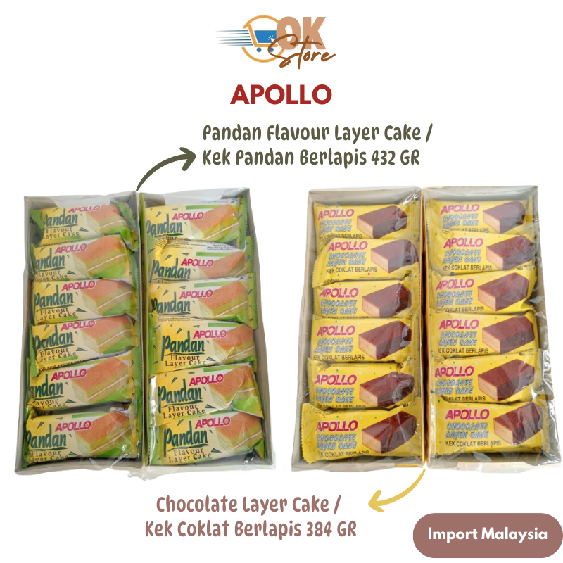 

Apollo Layer Cake Bolu Lapis Pandan dan Chocolate 1 Box/24Pcs (Produk Import Malaysia)