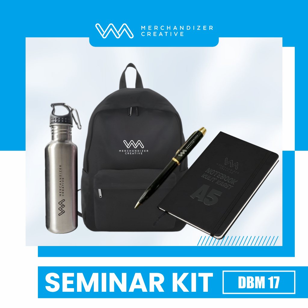 

Notebook Karet Grafir, Pulpen Sablon, Tumbler Ventura, dan Backpack - Seminar Kit Custom