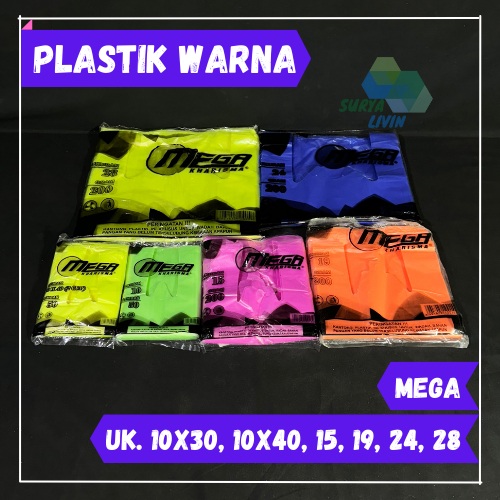 Plastik Kresek Warna Warni Uk 15, 24 & 28 Merk Mega / Kantong Plastik Warna