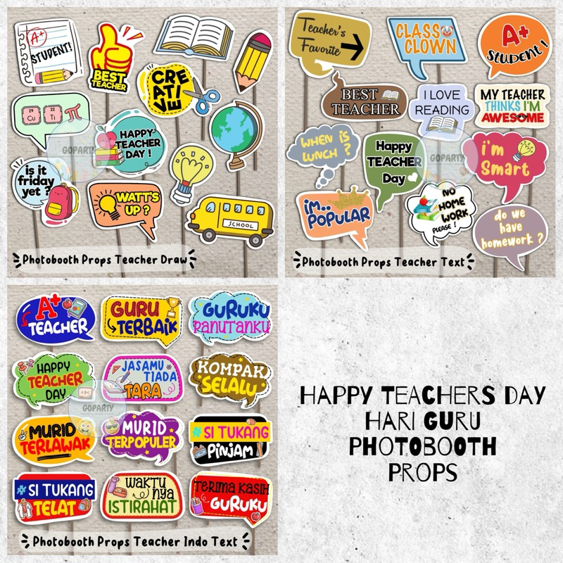 PHOTOBOOTH PROPS HAPPY TEACHER DAY HARI GURU SEKOLAH SCHOOL TONGKAT FOTO
