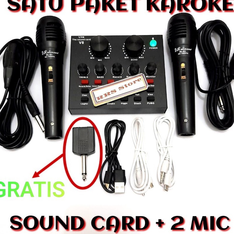 Langka ALAT KAROKE SATU Mixer m mic BAGUS sondcad sonkad Soundcard Broadcast Microphone V8  V8blueto