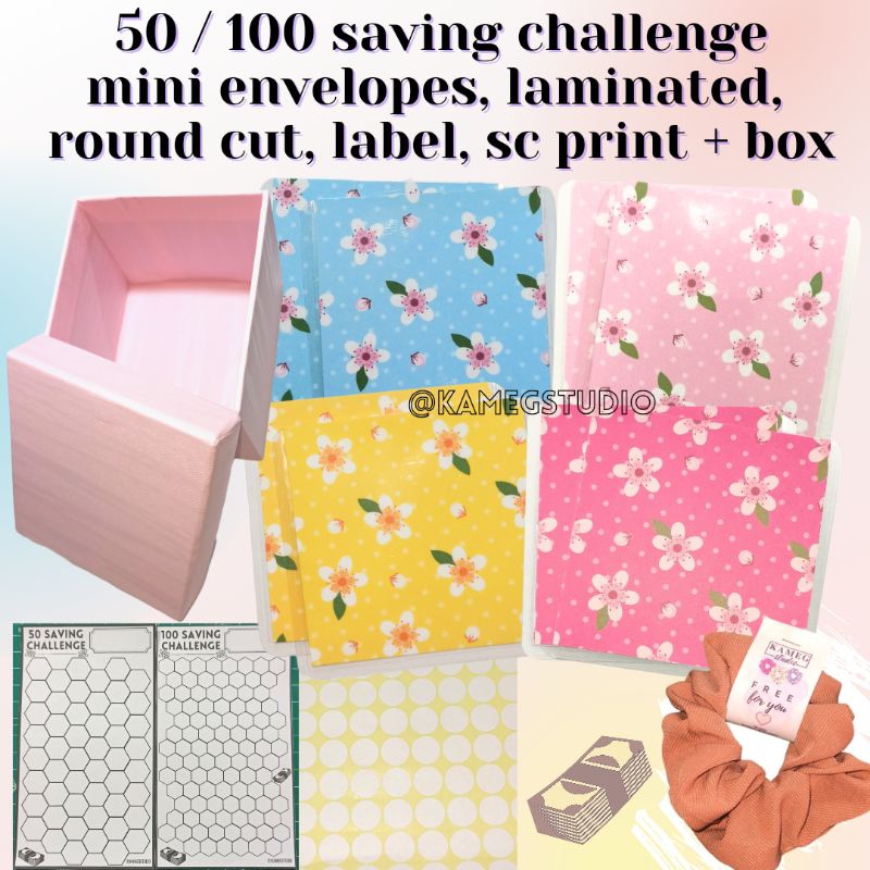 

50 - 100 Mini Amplop Tantangan Menabung BUNGA Floral Flower | Laminating + Box | Envelopes Saving Challenge | kamegstudio