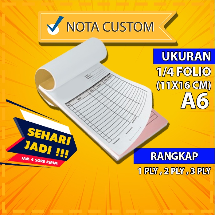 

NOTA CUSTOM 1/4 FOLIO A6 GRATIS DESAIN - 1 PLY 2 PLY 3 PLY