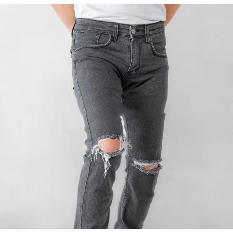 Cabi Denim - Celana Jeans Pria Grey Polos Sobek