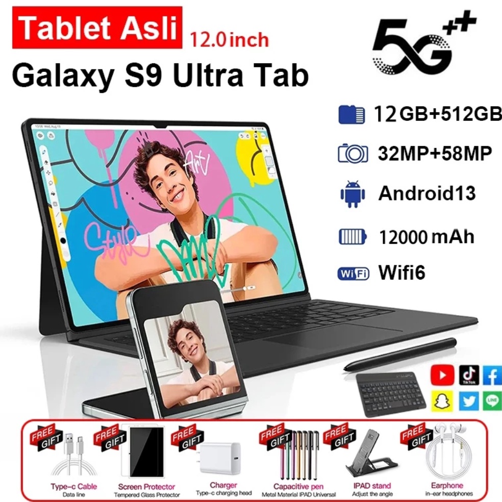 Promosi Spesial Tablet Murah 5G Baru Galaxy Pro14 Tab 12inch RAM 12GB512GB ROM Tablet baru Tablet Pe