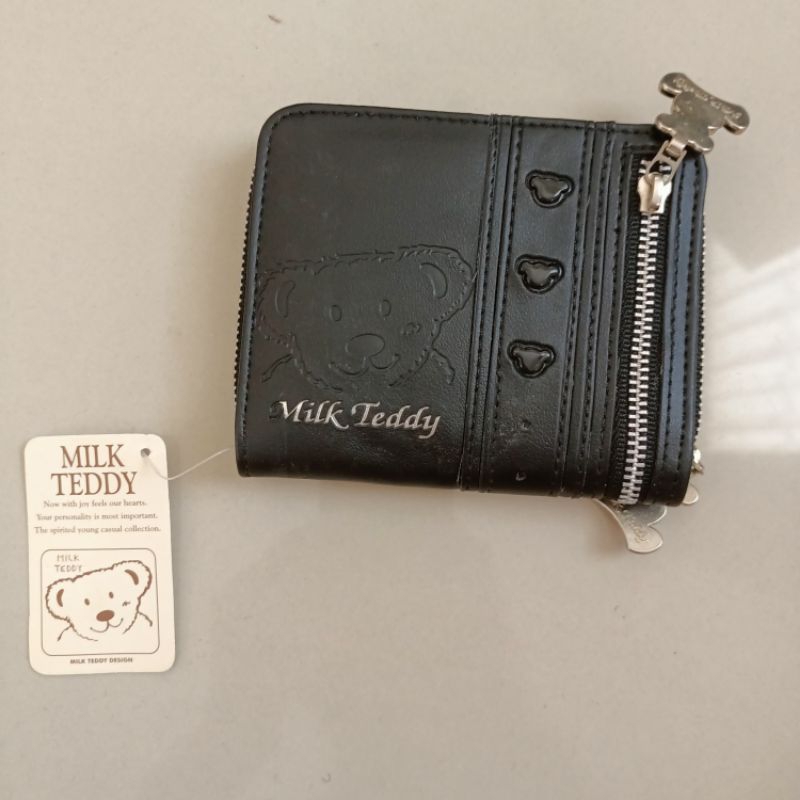 Dompet lipat wanita Chatelain Milk Teddy Bear BLACK