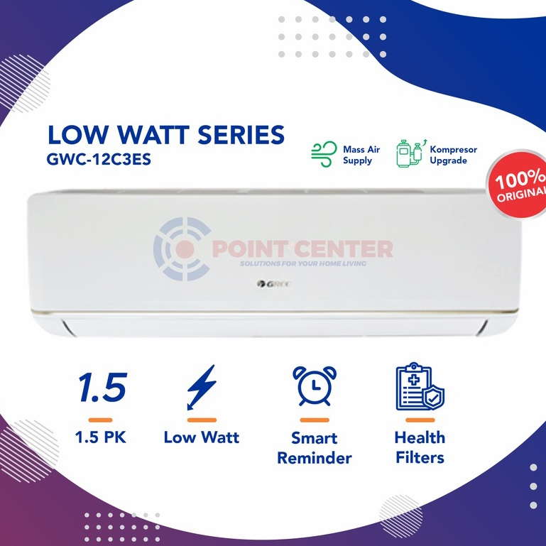 TERBAIK AC GREE 1 1/2 PK 1,5 PK GWC-12C3E DELUXE LOW WATT (INDOOR + OUTDOOR)