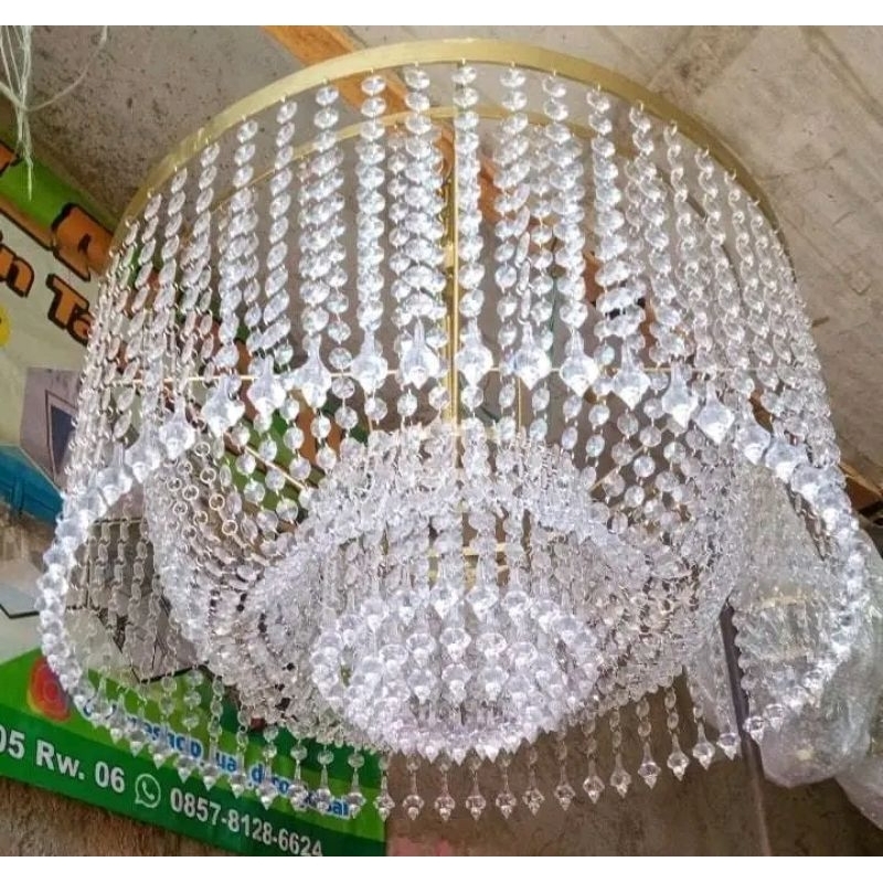 LAMPU KRISTAL GANTUNG / UKURAN 60×60cm. besar/ fting 5 /ccok untuk dekorasi wedding atau pelapon rum