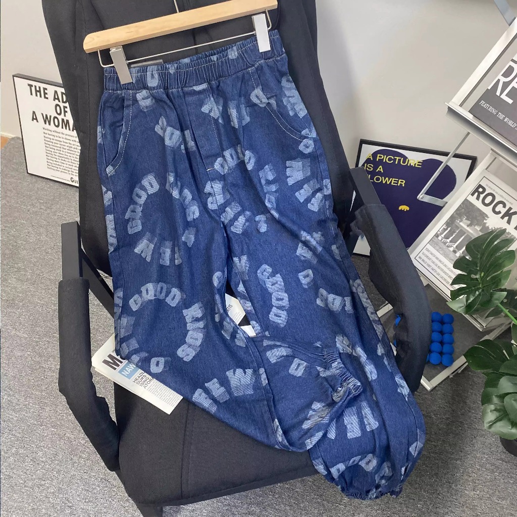 Celana Jeans Hiphop / Celana Jeans Santai Pinggang Karet/ Celana jins berkaki