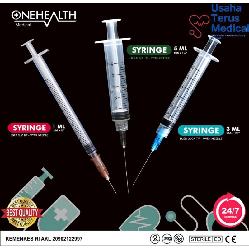 Disposable Syringe Onehealth / Spuit 1Cc 3Cc 5Cc / Jarum Suntik 1ML 3ML 5ML