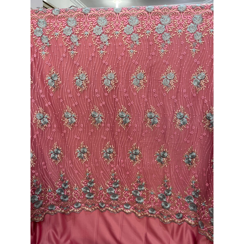 tulle embroidery multi color / brukat tille 2 warna bunga bordir best quality/kain kebaya gamis dres