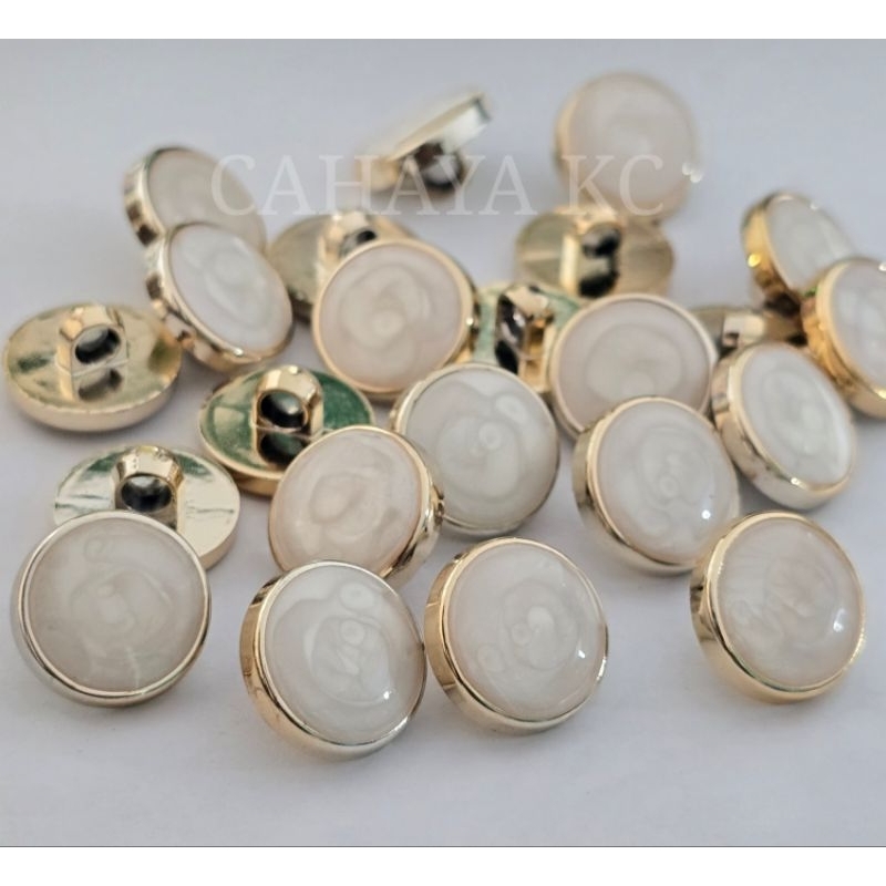 BE Isi 100 Kancing Baju Hias Nikel Abstack Mutiara Putih list Gold Kancing Kemeja (Kancing Blazer