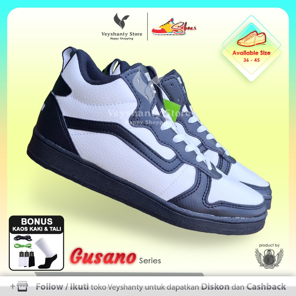 [VEYSHANTY] Sepatu Pria Wanita CS Gusano Premium Quality - Warna Putih Hitam Sol Hitam | Casual | Sp