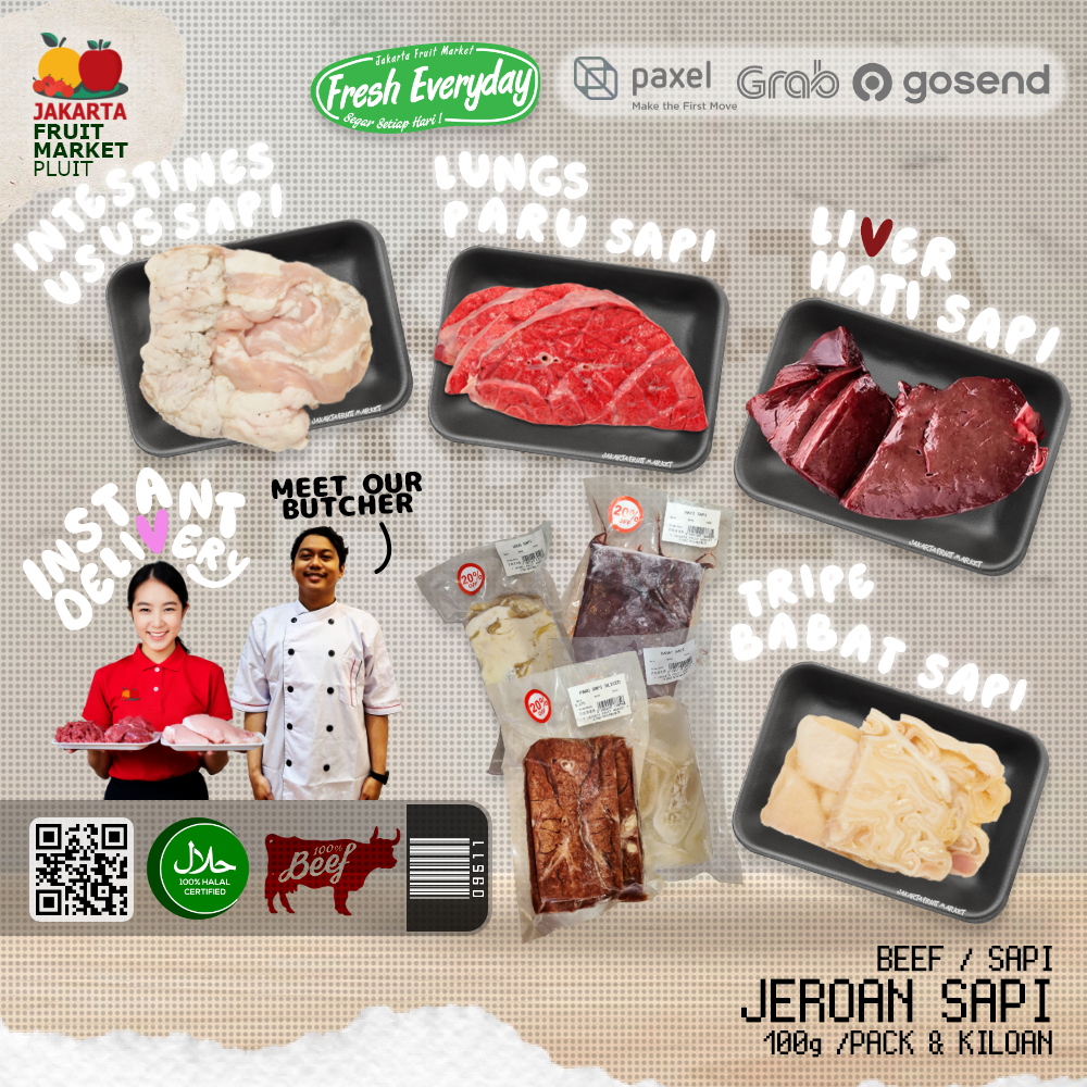 

JEROAN SAPI / BEEF OFFAL HATI BABAT PUTIH USUS KIKIL TUNJANG PARU Daging Bersih Premium