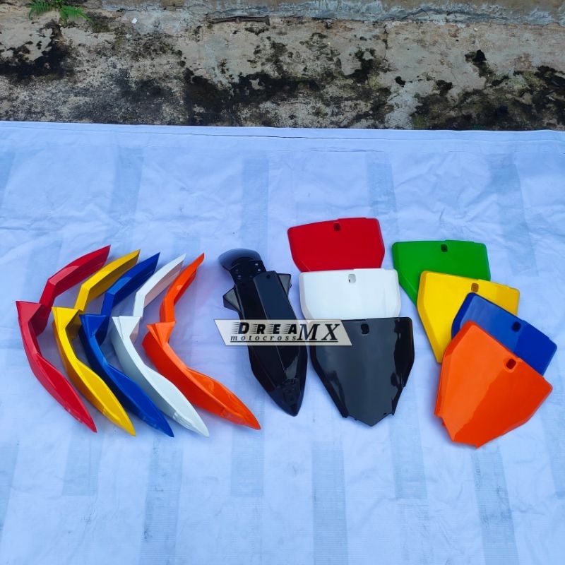 SPAKBOR DEPAN HUSQ CR65 DAN PAPAN NOMOR HUSQVARNA CR65 SUPERMOTO CRF 150 L KLX BF DTRACKER NEW