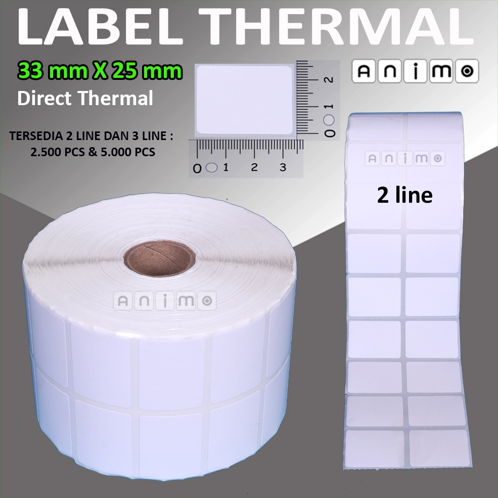 

LABEL THERMAL 33X25 - Label Barcode Direct Thermal 33 X 25 mm - Stiker Thermal 33x25 - 2 Line - 3