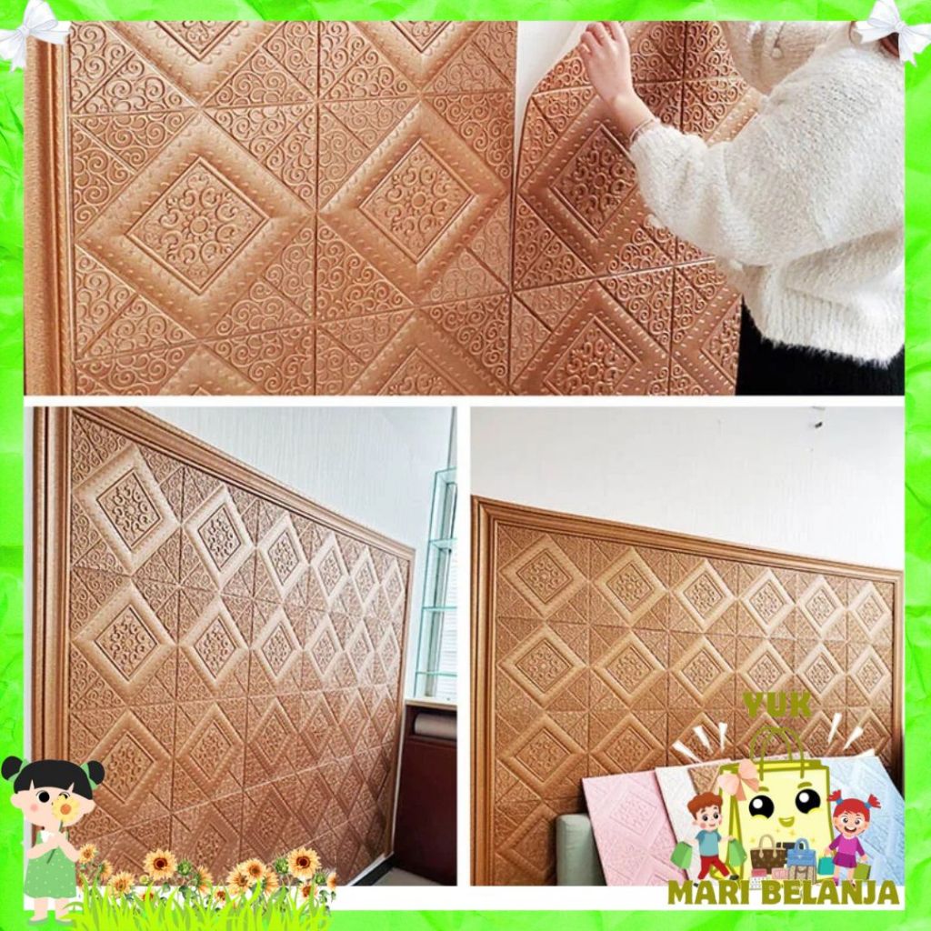 YMB Wallpaper 3D Foam Motif Batik Sultan 70 x 70Cm Tebal 6mm Sticker Wallborder Dinding 3D Motif Kot
