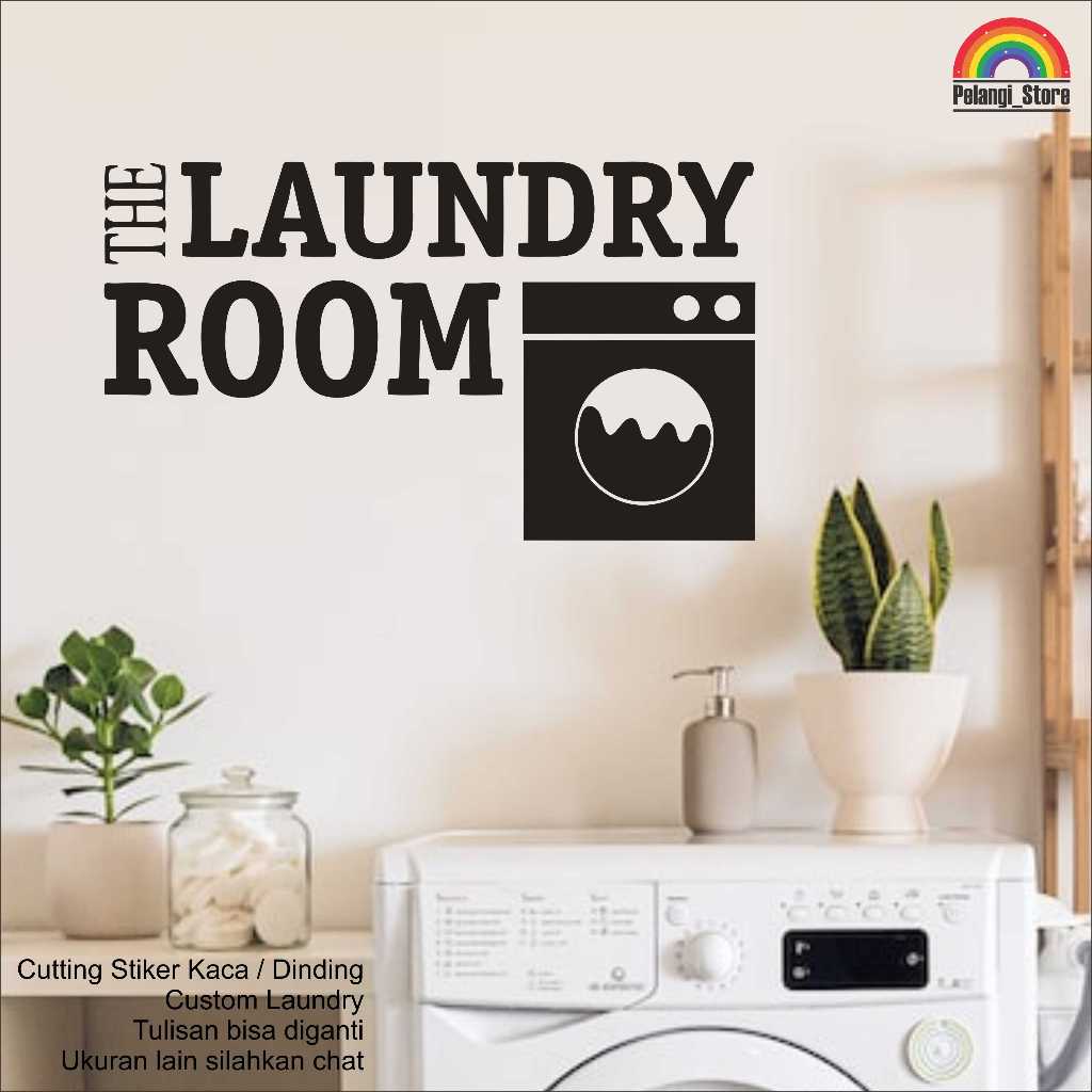 Wall Sticker Stiker Dinding Laundry Room Mesin Cuci Hiasan Dekorasi Dinding Kaca Custom Nama