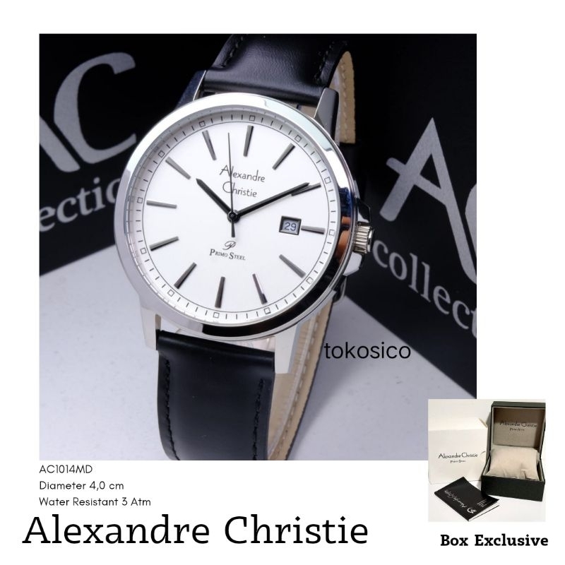 Alexandre Christie jam tangan pria original tali kulit silver AC 1014 Alexander Cristiie 100% ori