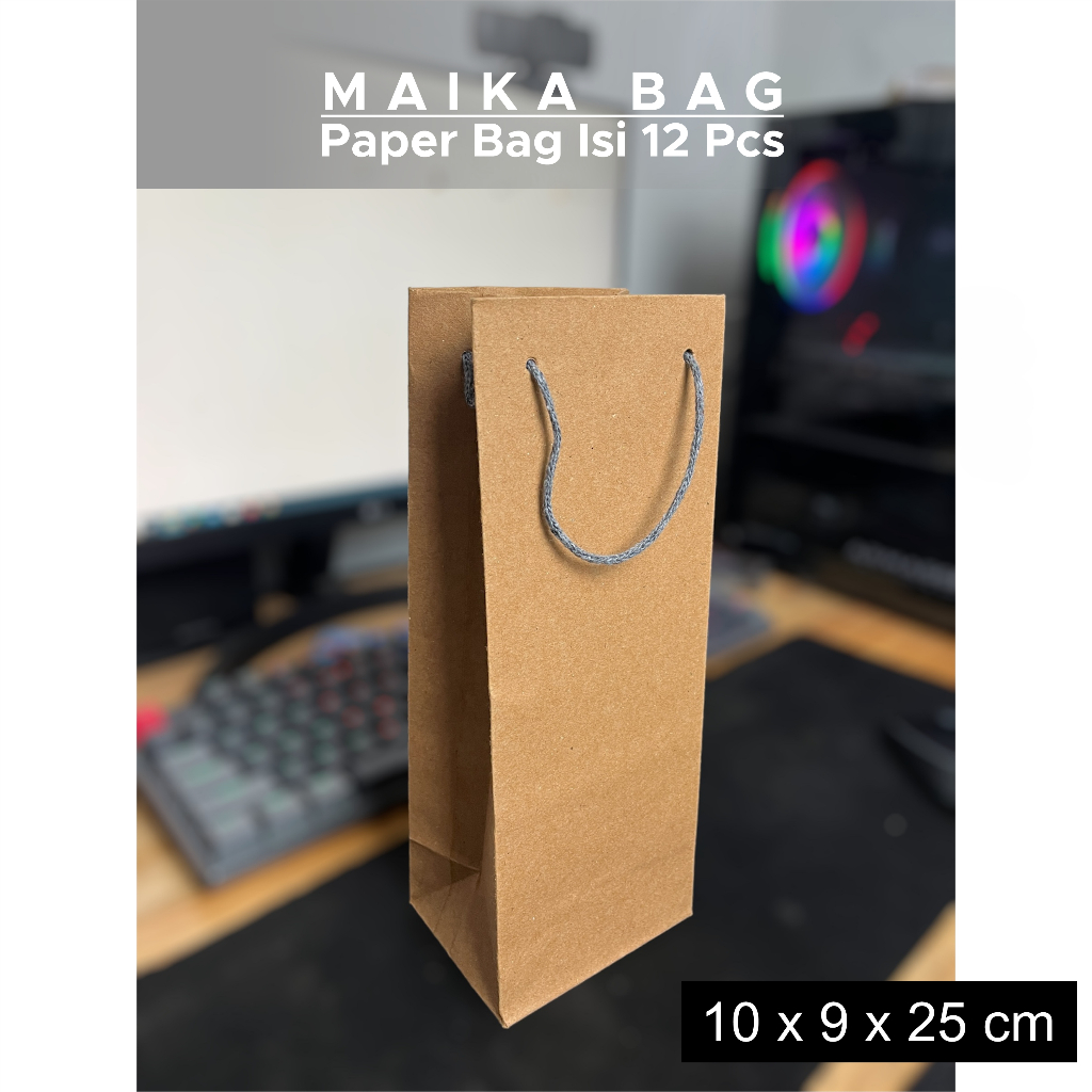 

(12 Pcs) Paper Bag Botol Ukuran 10x9x25 cm / Tas Kertas Paperbag / Tas Souvenir