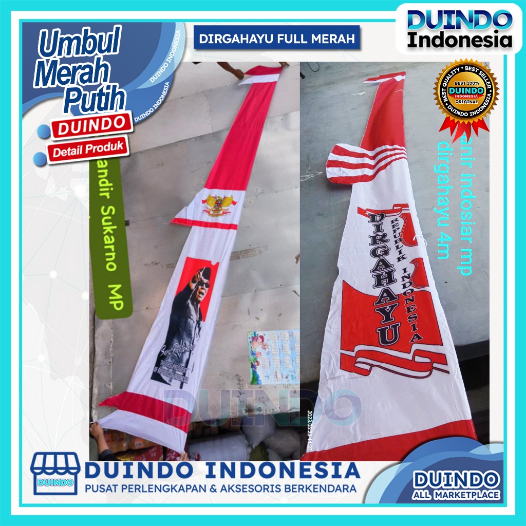 Duindo - Bendera Umbul Umbul Dirgahayu Merah Putih Umbul Soekarno Panjang 4 Meter Original