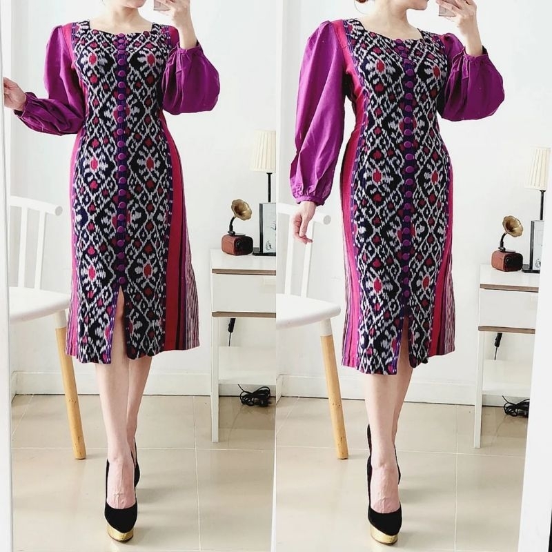 DRESS VINCA  UNGU TENUN BLANKET BAJU COUPLE