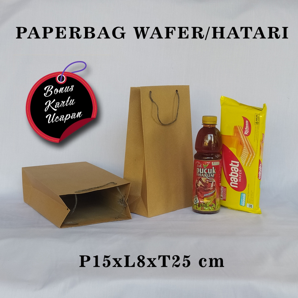 

PAPERBAG BONUS KARTU UCAPAN UKURAN R-4/HATARI (P15 x L8 x T25 CM) WARNA COKELAT POLOS