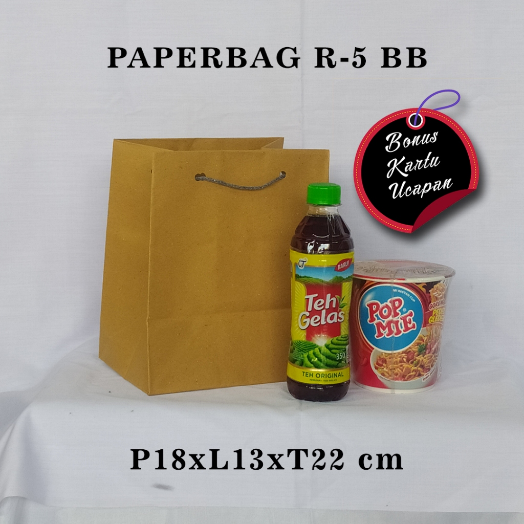 

PAPERBAG BONUS KARTU UCAPAN UKURAN R-5 BB (P18 X L13 X T22 CM) WARNA COKELAT POLOS