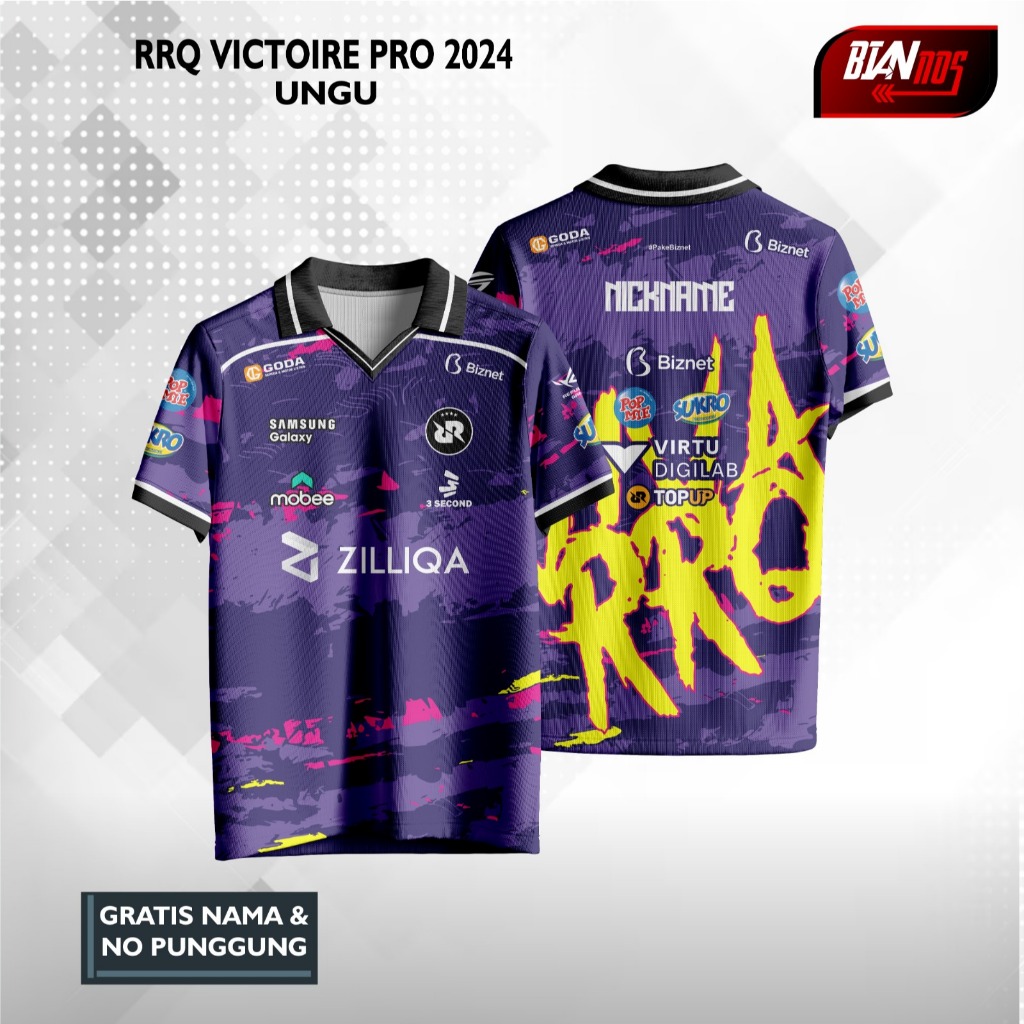 JERSEY GAME RRQ VICTOIRE PRO UNGU 2024 FULL PRINTING (GRATIS CUSTOM NAMA & NOMOR PUNGGUNG)