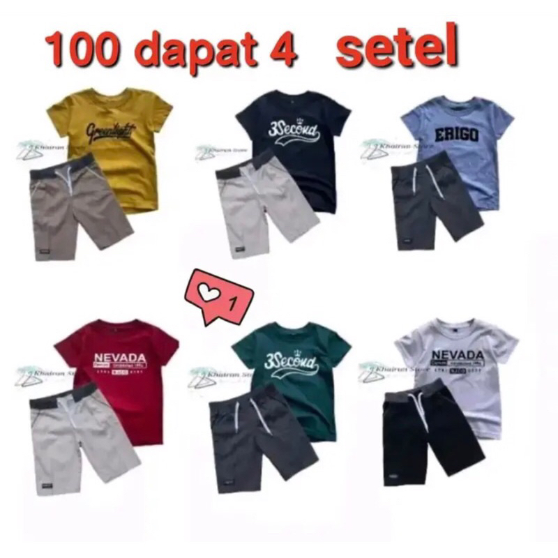 Promo 100ribu Dapat Setelan Anak 5 Kaos + 5 Celana pendek Polos Chinos