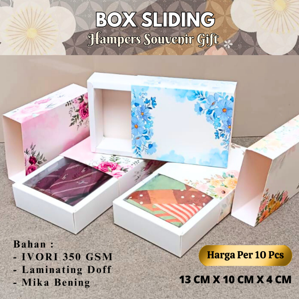 

BOX SLIDING MOTIF ( 10 Pcs ) / SLIDING BOX / KEMASAN / GIFT / HAMPERS / HIJAB / PACKAGING
