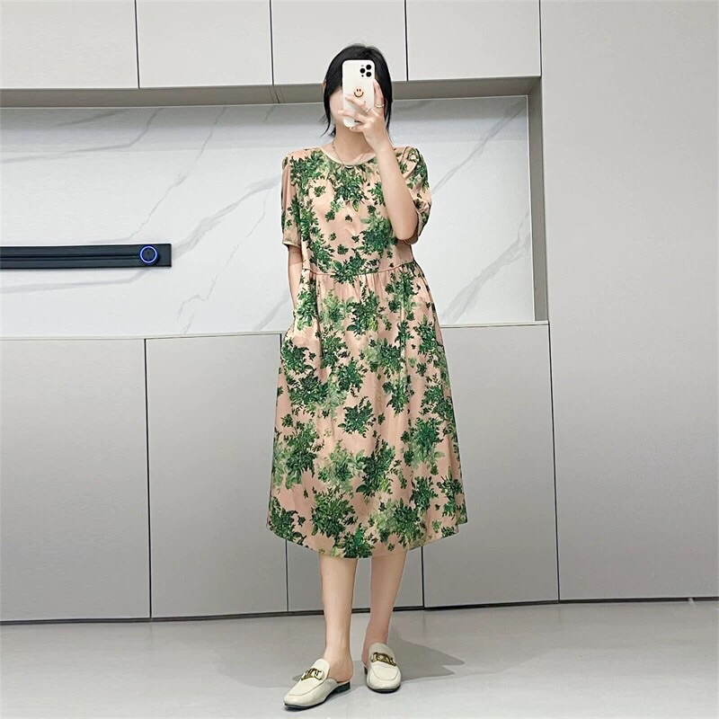 [DEAR] 133 Adrianne Dress -Gaun Lengan Pendek Wanita Musim Panas Rok Panjang BerMotif Rok Panjang Se