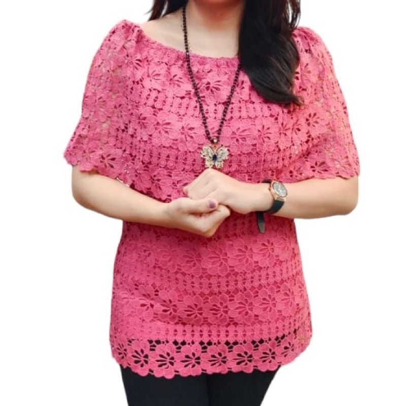 PROMO RealPict New Blouse/Baju/Atasan BKK Brokat Sabrina(Pink)LD 100-120cm
