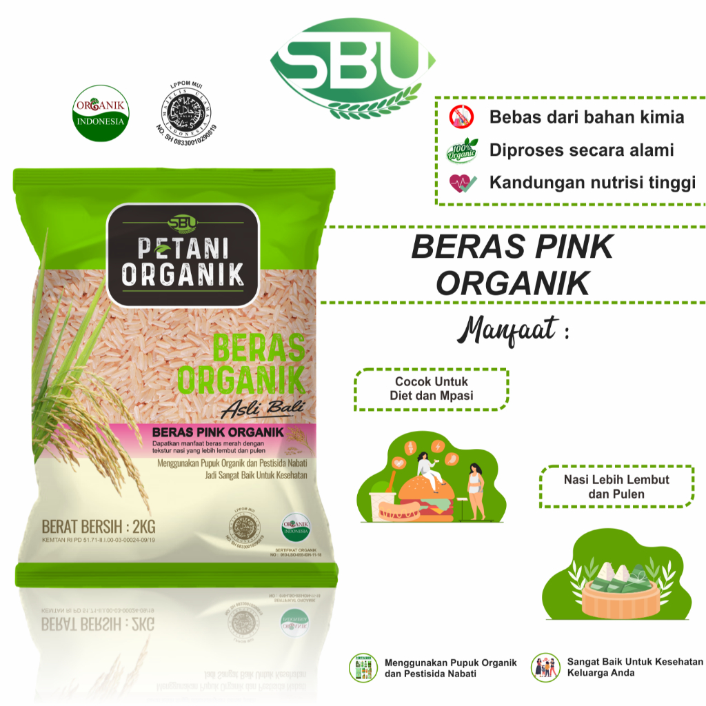 

Beras Organik Pink Petani Organik 2kg / Baik Untuk Diet dan Mpasi