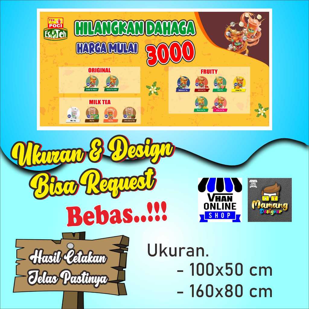 Spanduk, Banner, Mmt Es Teh Poci Model Terbaru, Bisa Request Nama