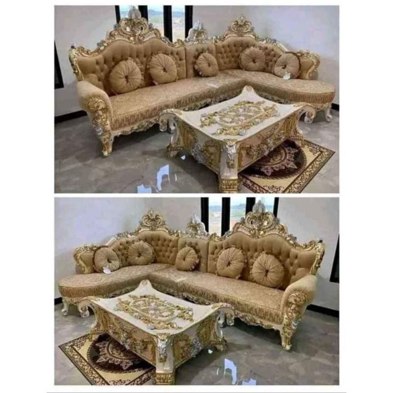 SOFA RAJA SOFA SUDUT MAHKOTA SOFA SUDUT KAYU JATI SOFA UKIRA JEPARA