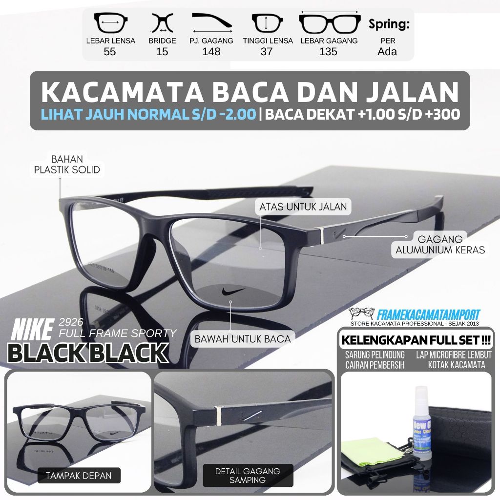 PAKET KACAMATA BACA JALAN DOUBLE FOKUS Frame Kacamata Sporty Plastik Kaca Mata Sporty Kasual