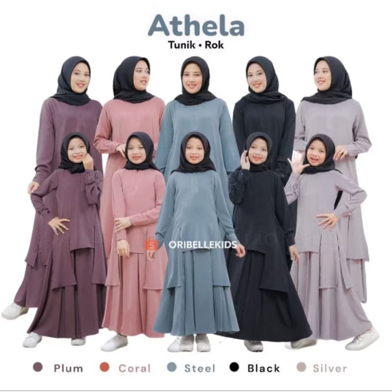 Athela by oribelle/ Setelan muslim remaja perempuan/setelan rok anak tanggung