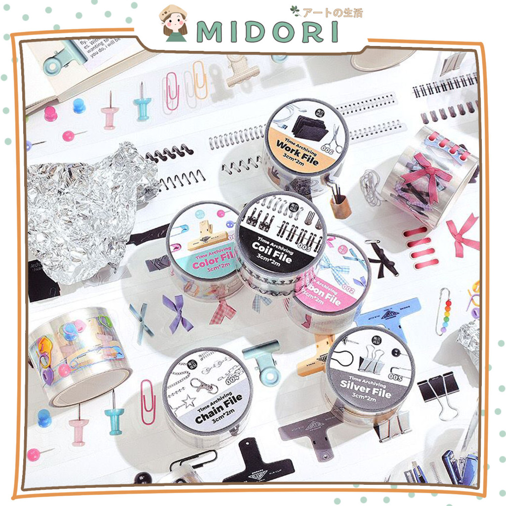 

[MIDORI] 1 Rolls 2M TIME ARCHIVE SERIES PET Tape Deco Masking Tape Jurnal DIY Scrapbook Solatip - A0059