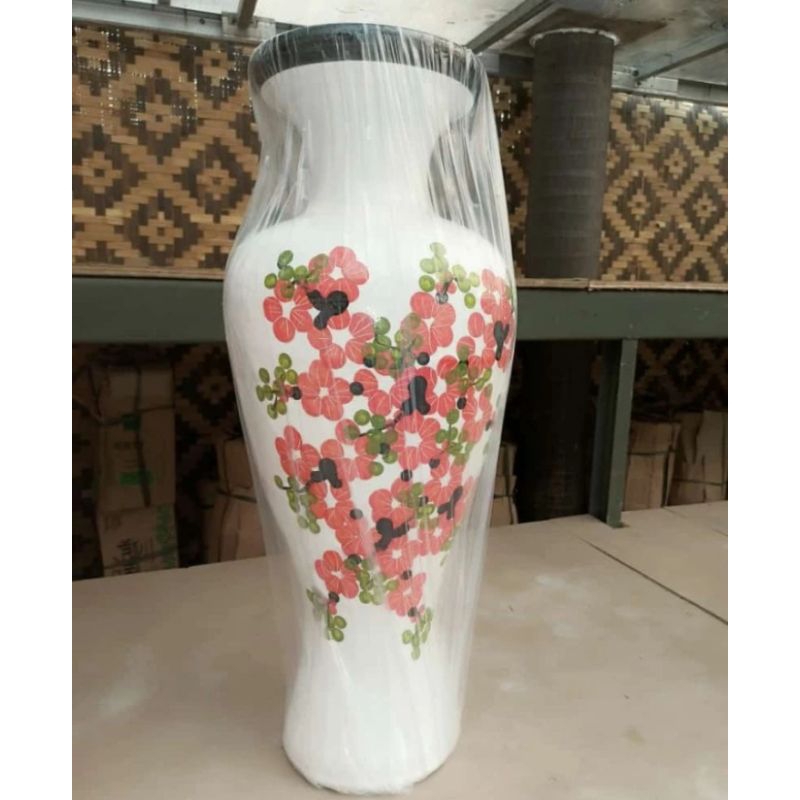 GUCI LUKIS BUNGA-BUNGA PUTIH TINGGI 80 Cm