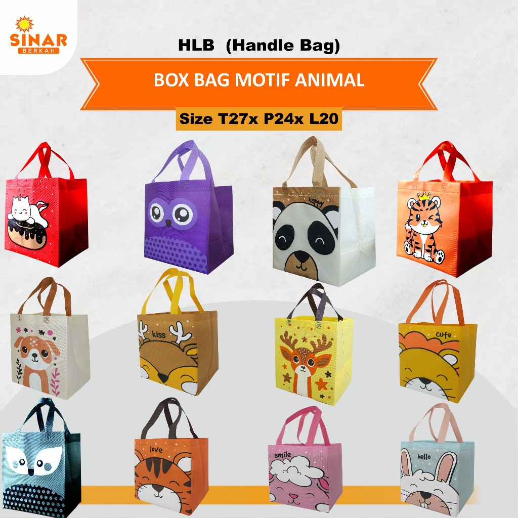 

Tas Ulang Tahun | Tas Souvenir Ulang Tahun | Tas Hampers Anak | Tas Bekal Makanan Anak | Tas Box Nasi 20x20 Edition Motif Animal 27x24x20