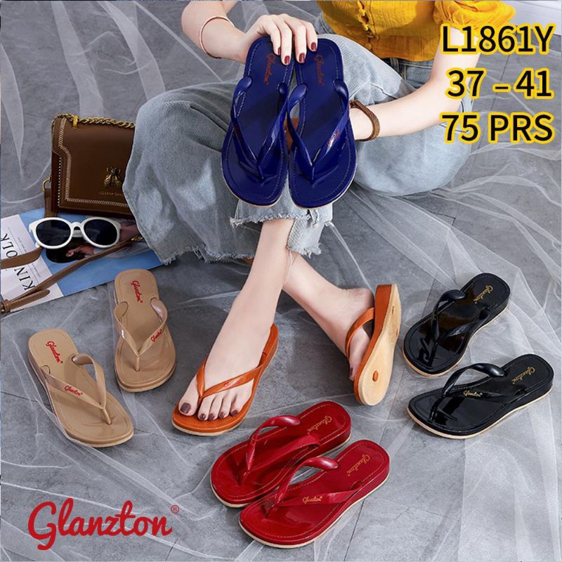 Sandal Jepit Wedges Karet Jelly Wanita Glanzton