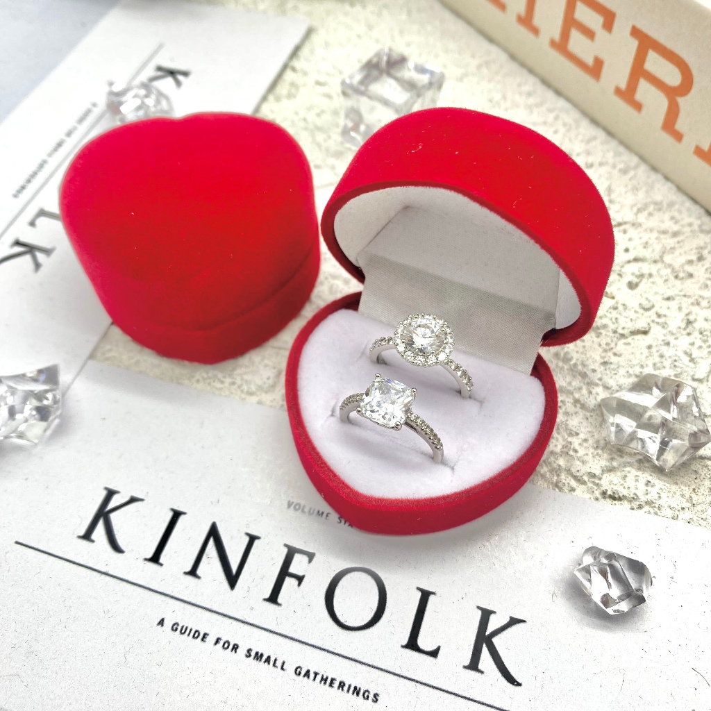 Tempat cincin wedding lamaran merah HATI POLOS untuk 2 CINCIN box kotak cincin bludru murah korea