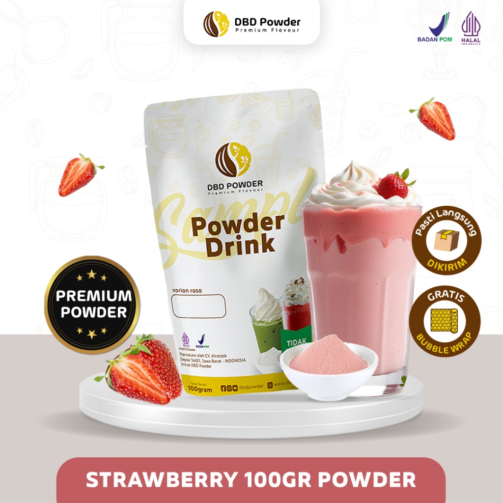 

Sample Bubuk Minuman Strawberry 100 Gram - Sample Powder Strawberry 100 Gram