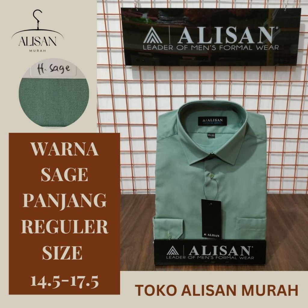Kemeja Pria Alisan Lengan Panjang Reguler Fit Warna Hijau Sage