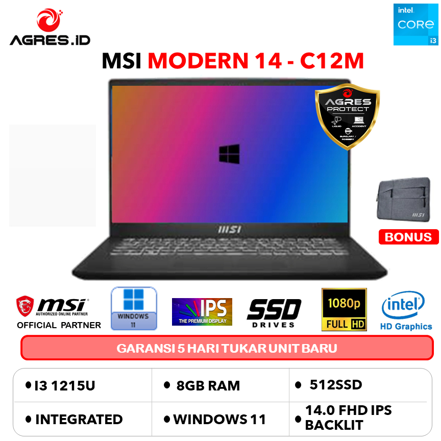 MSI MODERN 14 I3 1215 8GB 512GB W11PRO+OHS 14.0FHD BLIT IPS 2Y SLV -C12MO.1246