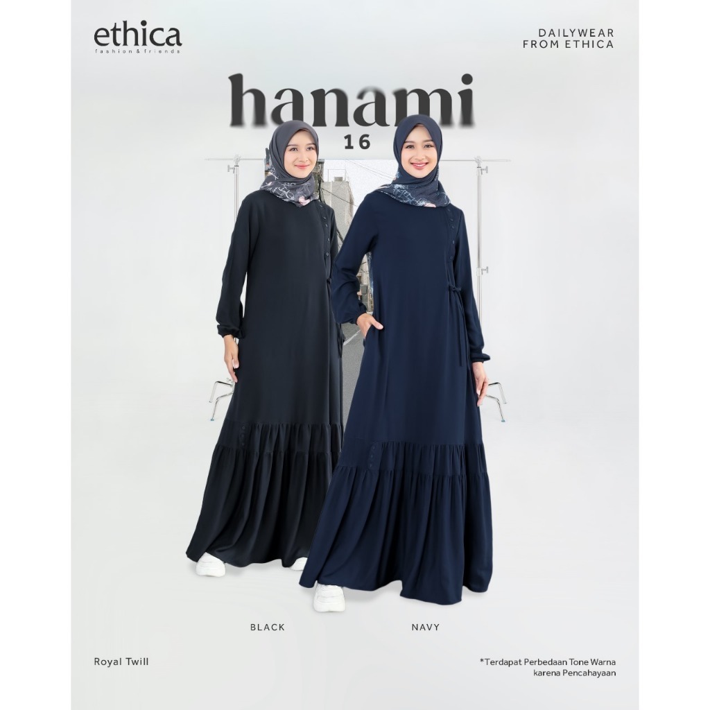 GAMIS ETHICA HANAMI 16 / GAMIS BUSUI ETHICA ORI BRANDED TERBARU WARNA HITAM NAVY KEKINIAN 2024