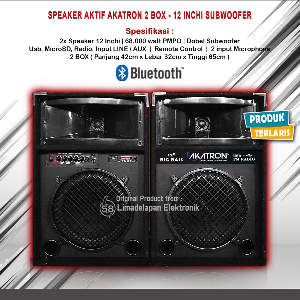 KODE U63X SPEAKER AKTIF 12 IN INCH INCHI SUBWOOFER  BLUETOOTH DAPAT 2 BOX AKATRON 1285 LEBIH OK DARI