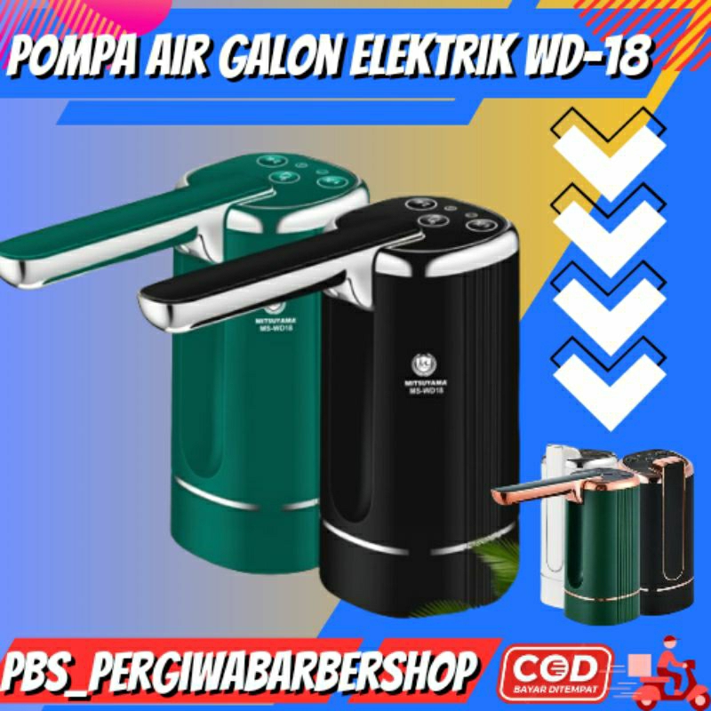Dispenser Pompa Air Galon Elektrik Electric Charger Cas USB Otomatis Mitsuyama MS-WD17 WD18 Original